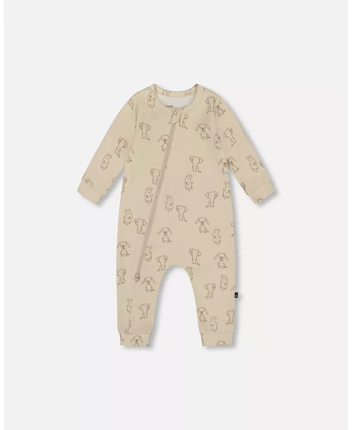 

Хлопковый комбинезон на молнии для мальчиков, бежевый, с принтом щенка - Baby Deux par Deux, коричневый/бежевый