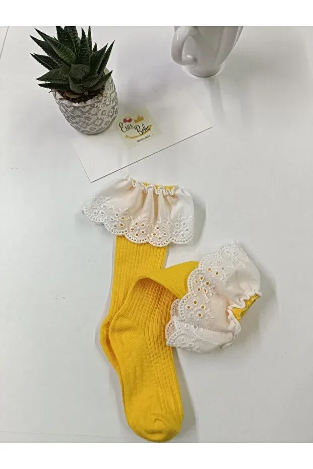 Детские носки для девочек с кружевом Eses Bebe, Yellow