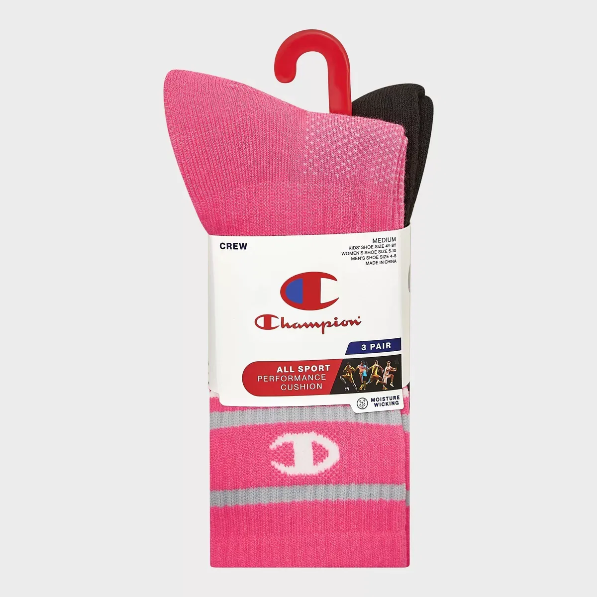 Детские носки для мальчиков с амортизацией Champion All Sport Performance Crew Socks 3pk TEAM/SPORT EQUIPMENT, Pink Assorted — фото 4
