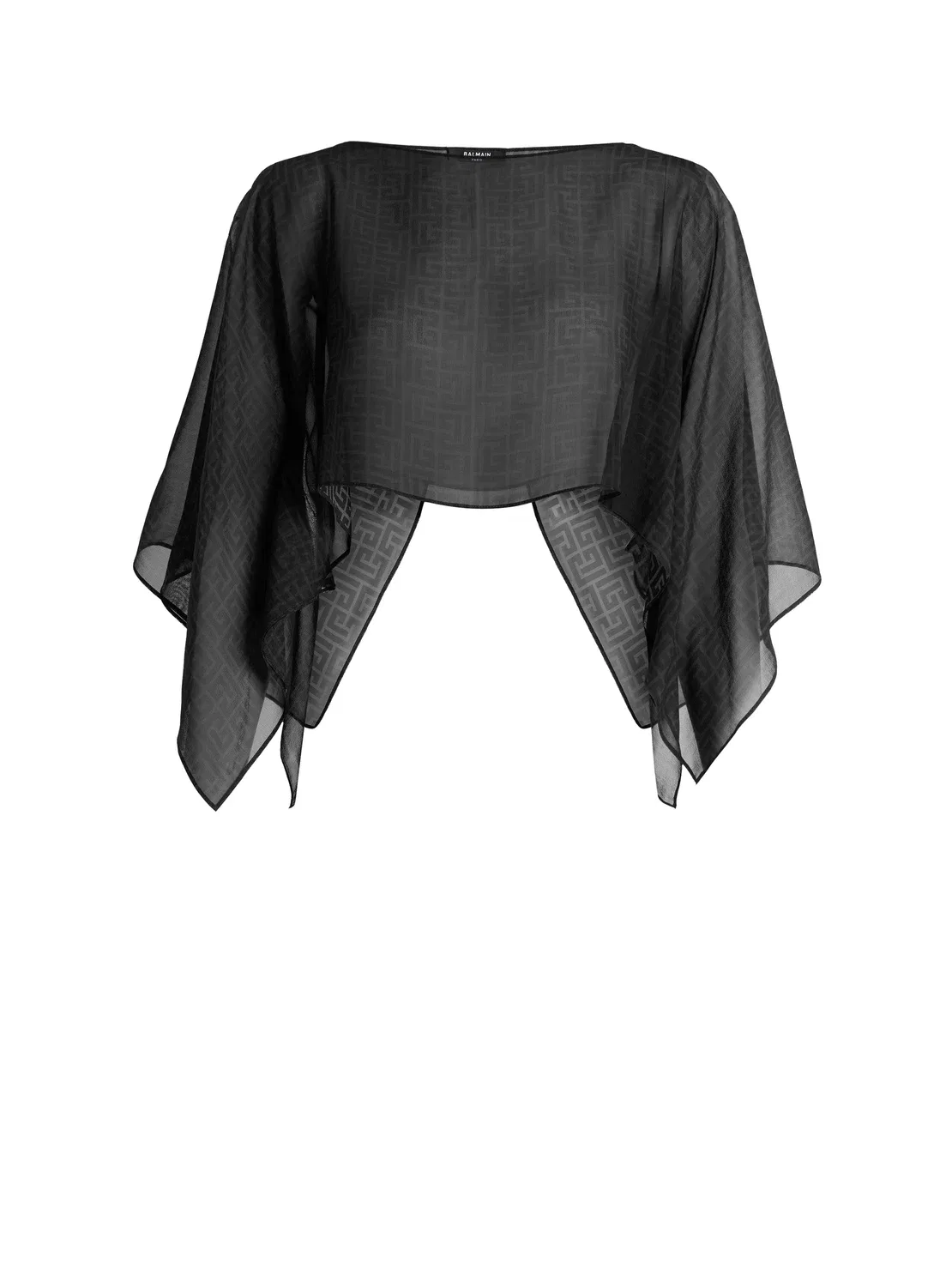 Пляжный топ из шифона с монограммой BALMAIN, черный