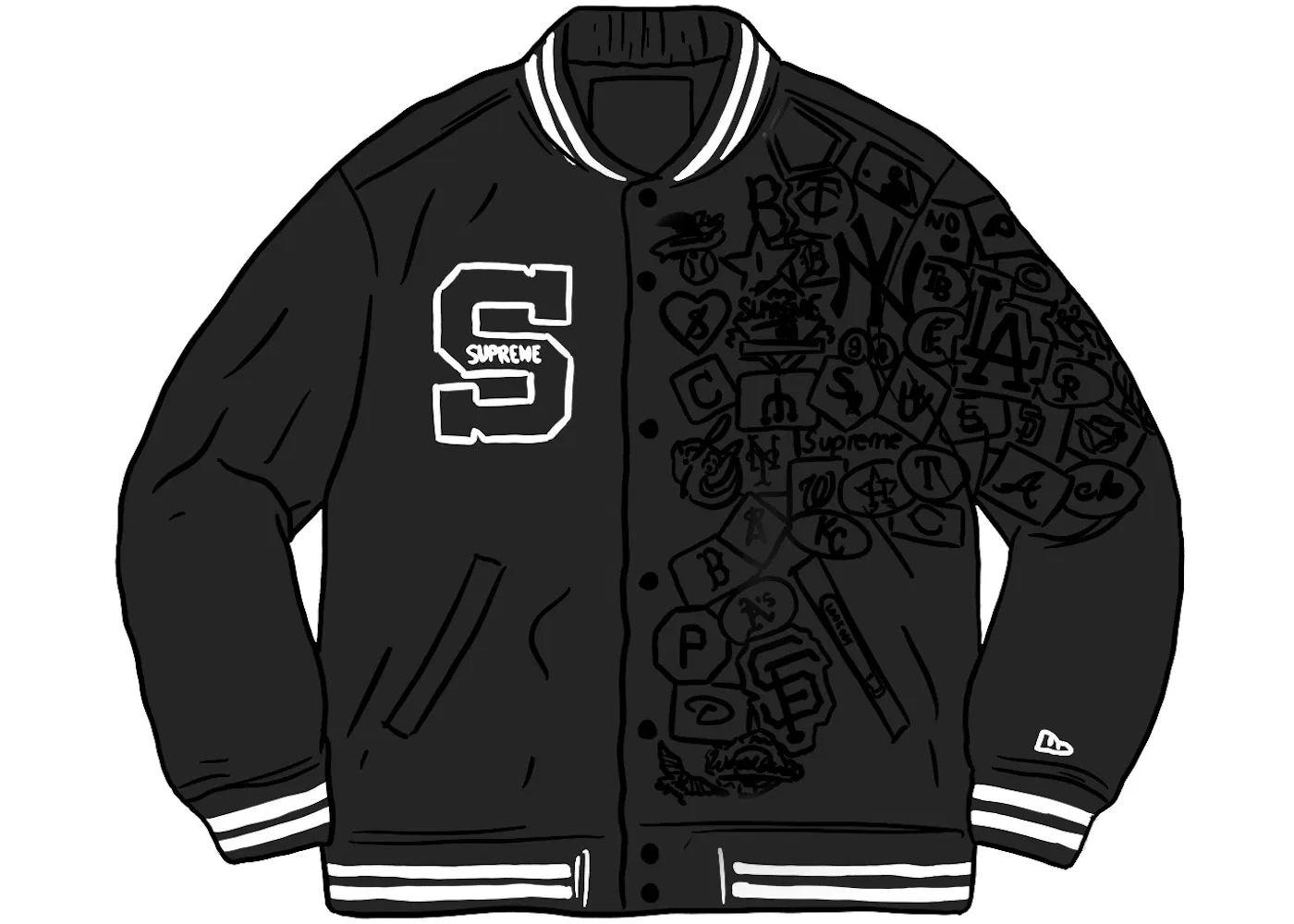 Мужская бейсбольная куртка с принтом Varsity Jacket Supreme, Black