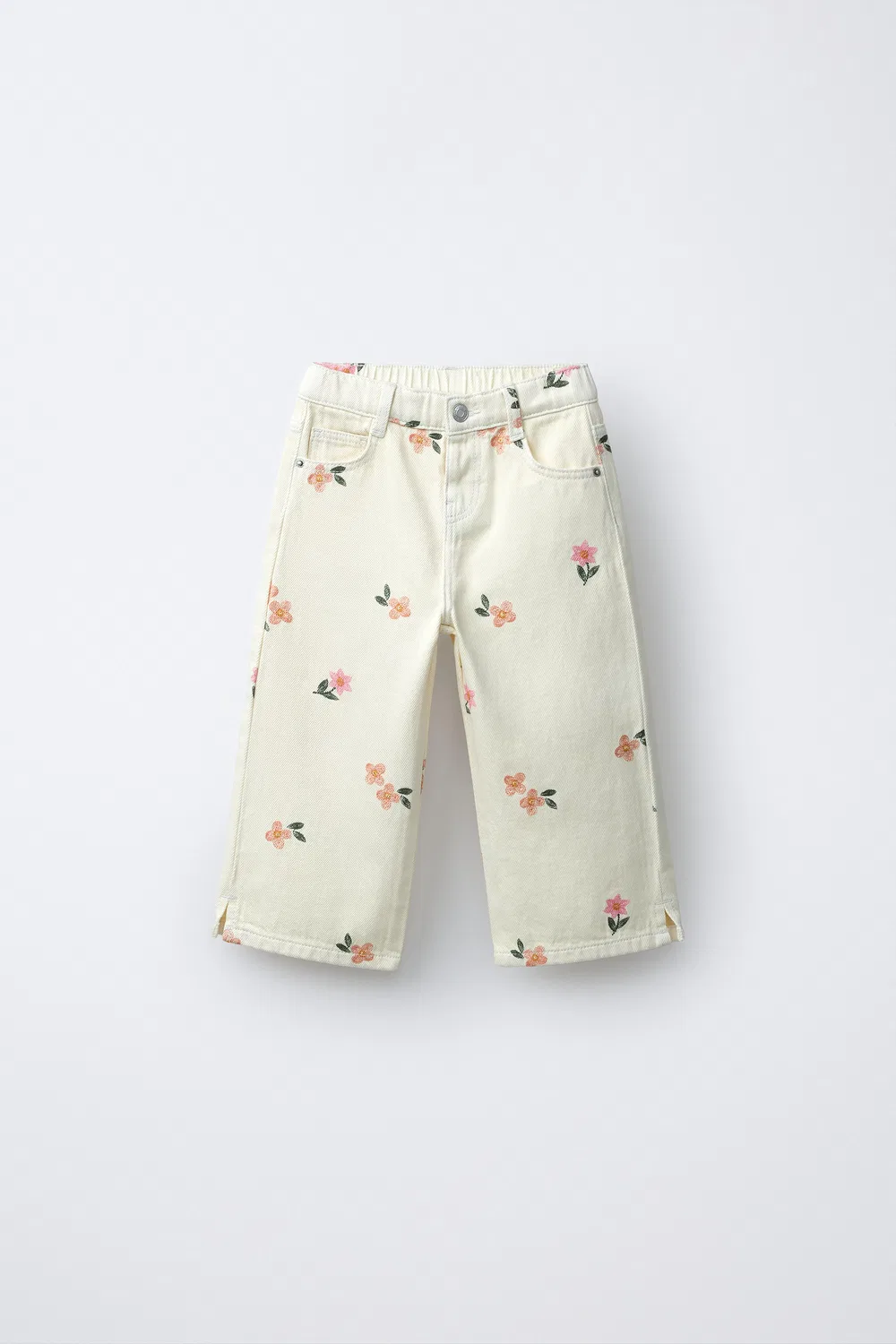 Брюки-кюлоты из саржи с вышитыми цветами ZARA, Ecru