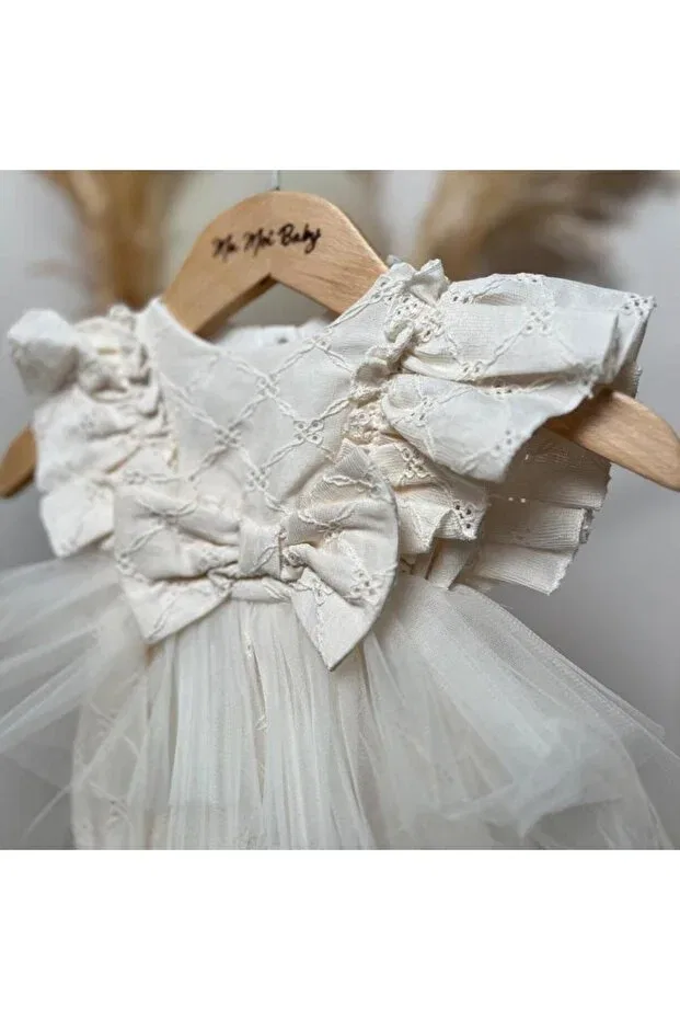 Детский комбинезон для девочек с коротким рукавом Ma Moi Baby, Ecru — фото 2