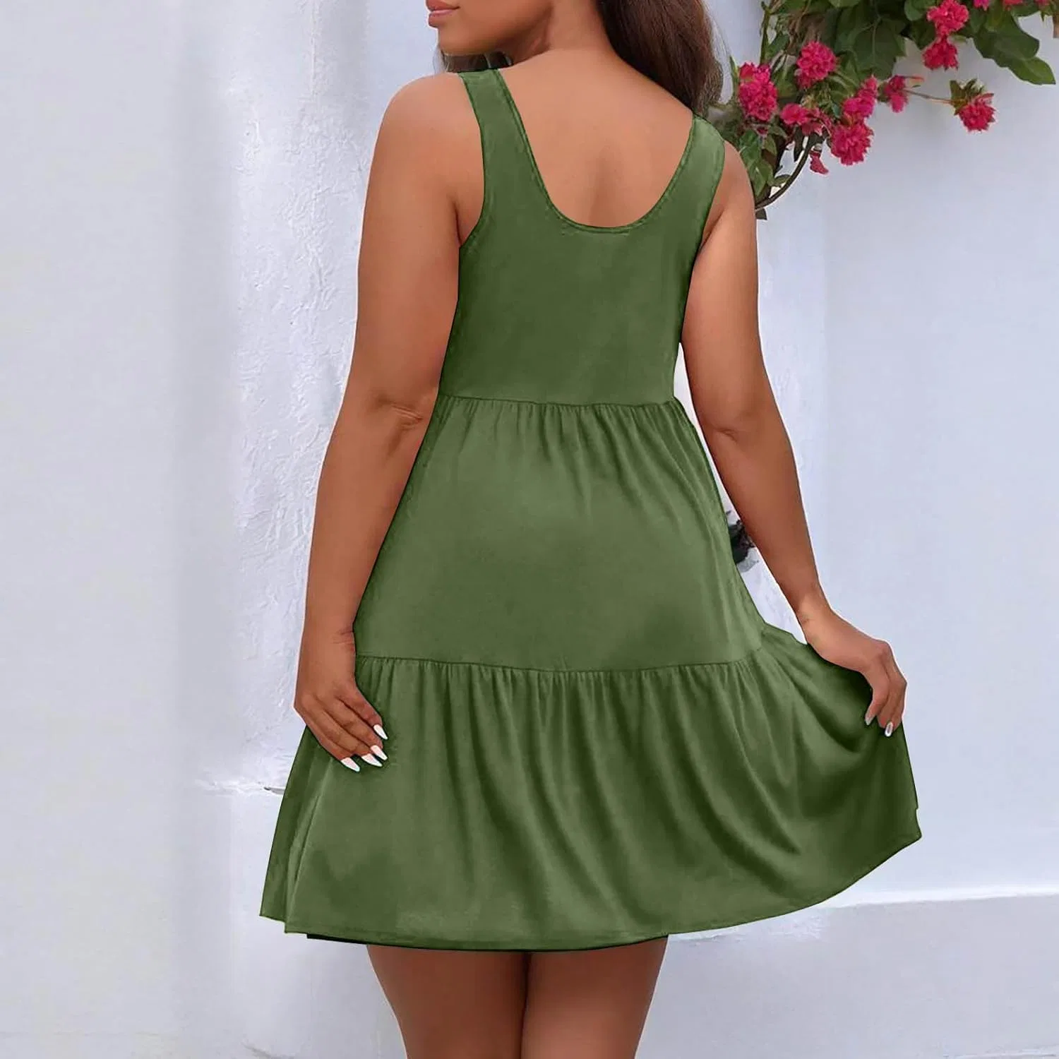 Женское летнее платье миди с воланами Plus Size, Army Green — фото 3