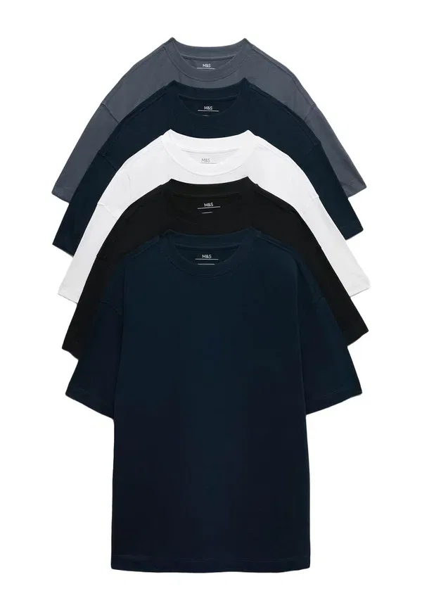 Футболки 5 штук, хлопок, Basic T-shirt Marks & Spencer, темно-синий mix