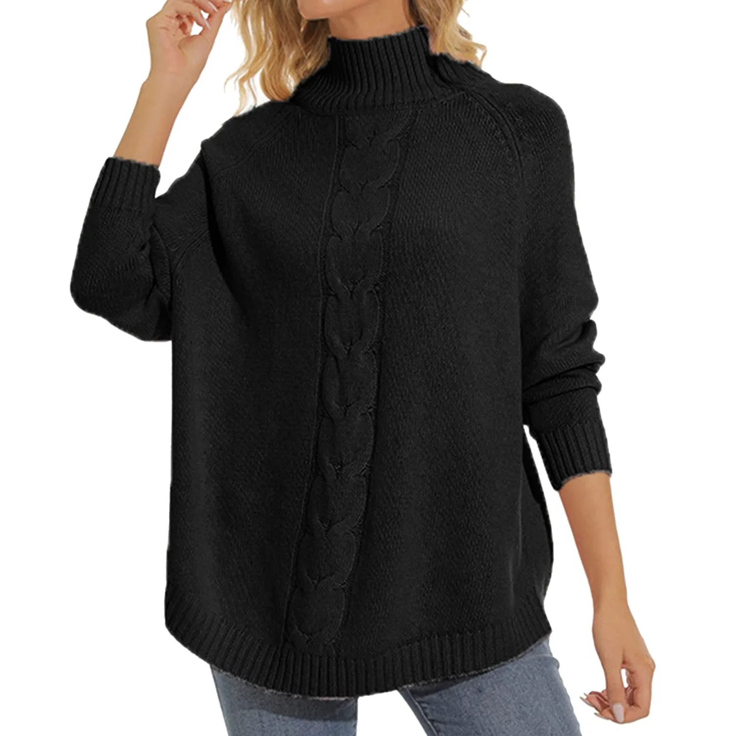 Женский вязаный свитер оверсайз с высоким воротом, модель Autunno Moda, размер 3XL, Nero