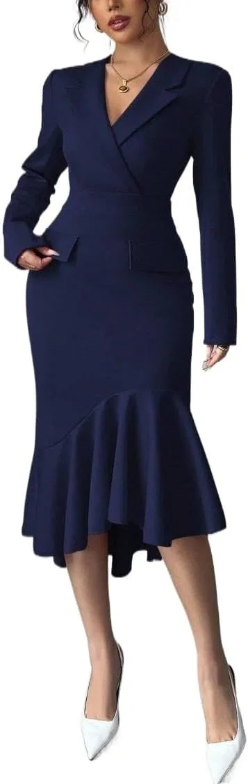 Женское платье-миди с запахом, асимметричный подол, Royal Blue