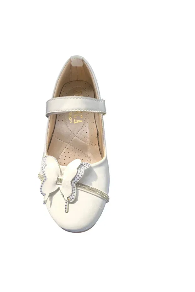 Детские балетки для девочек с принтом Konay k51 girls' ballet shoes Karaca, White — фото 4
