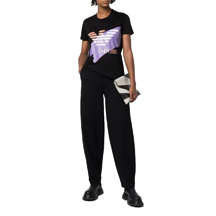 Женские высокие брюки с шевронным жаккардом EMPORIO ARMANI, Black — фото 3
