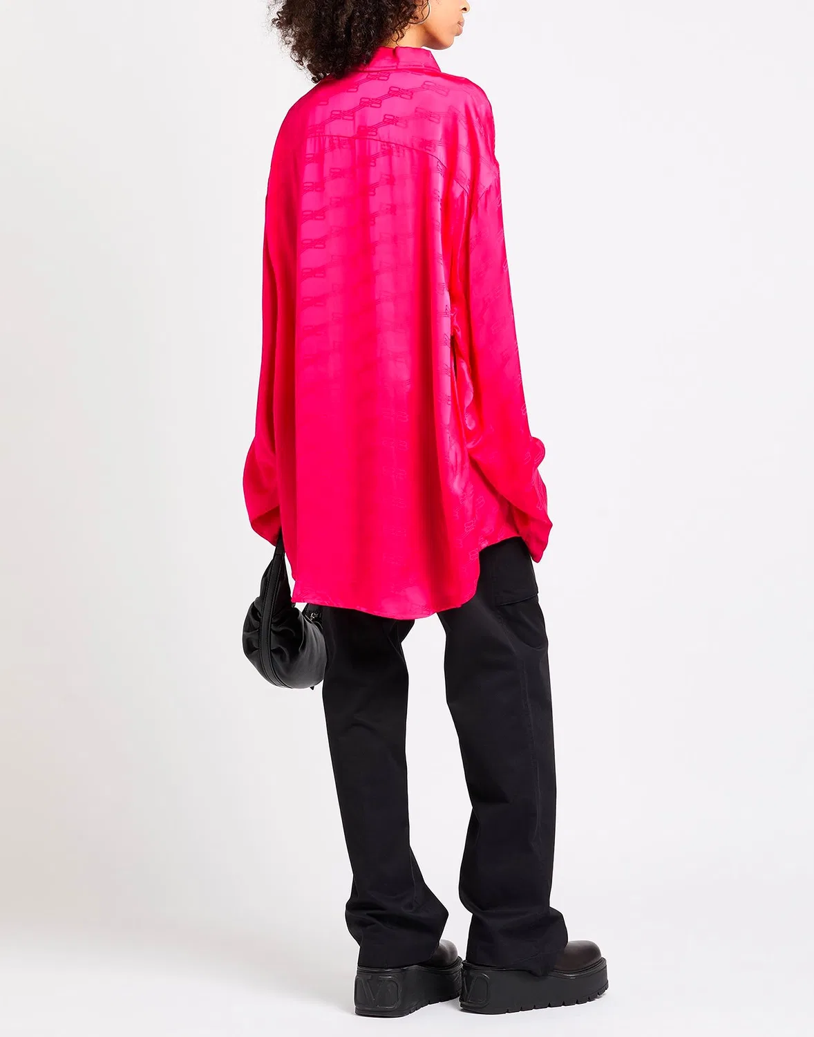 Женская длинная рубашка с логотипом Balenciaga, фуксия — фото 3