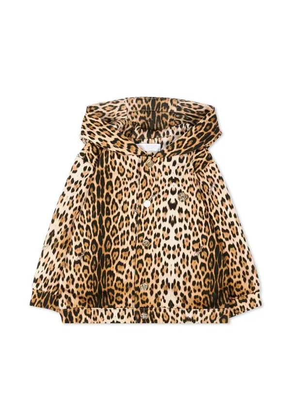 Толстовка с капюшоном с принтом Animal print Zip-up sweatshirt Roberto Cavalli Junior, Brown, коричневый