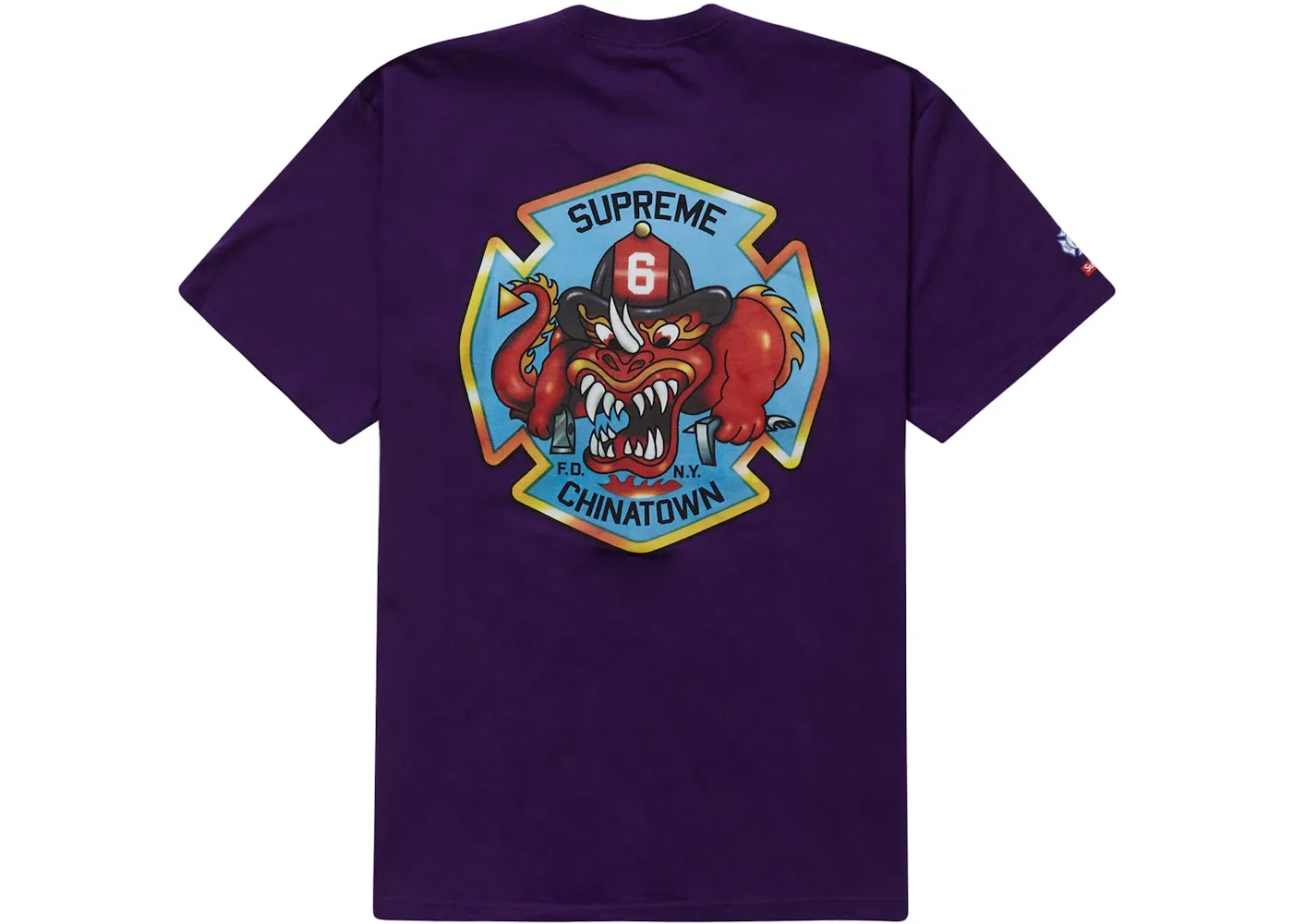 Мужская футболка с принтом Supreme FDNY Engine 9 Tee, Purple — фото 2