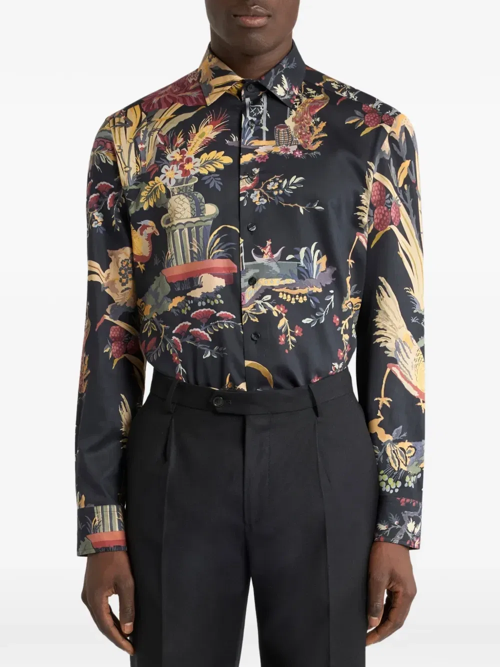 Атласная рубашка с принтом Etro, черный — фото 2