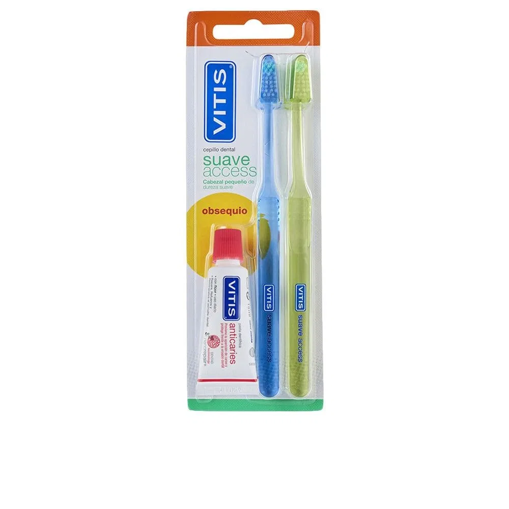 Мануальная зубная щетка Vitis Access Suave Duplo+Pasta, Мягкая, мультиколор