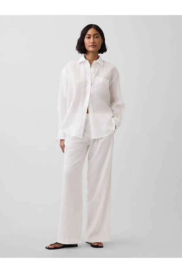 Женские брюки льняные с низкой посадкой Gap, White