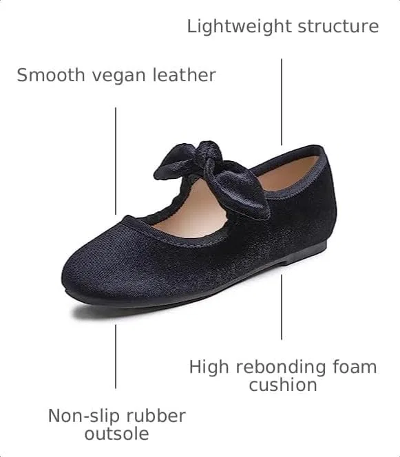 Детские туфли для девочек с пряжкой FEVERSOLE, Velvet Bow Elastic Maryjane Black — фото 3