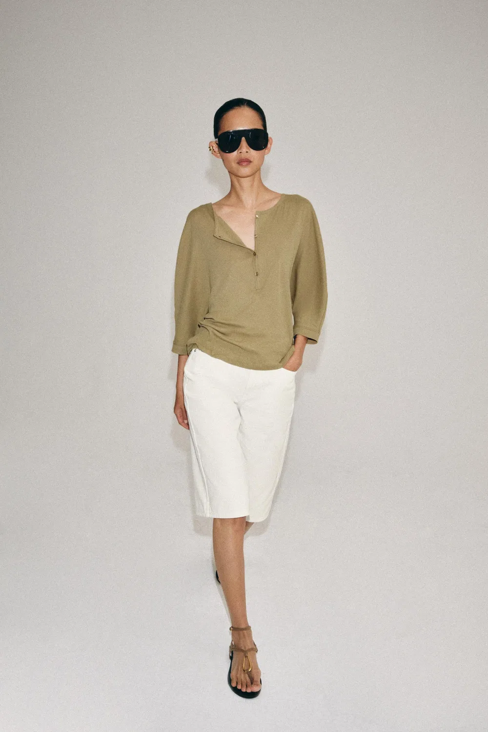 Джинсовые шорты-бермуды средней посадки из коллекции ZW ZARA, White — фото 4