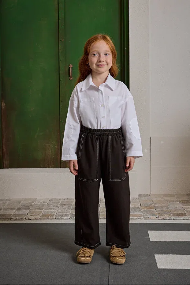 Детская рубашка для мальчиков с длинным рукавом Oversize shirt with kangaroo pocket Fahhar Kids, White — фото 4