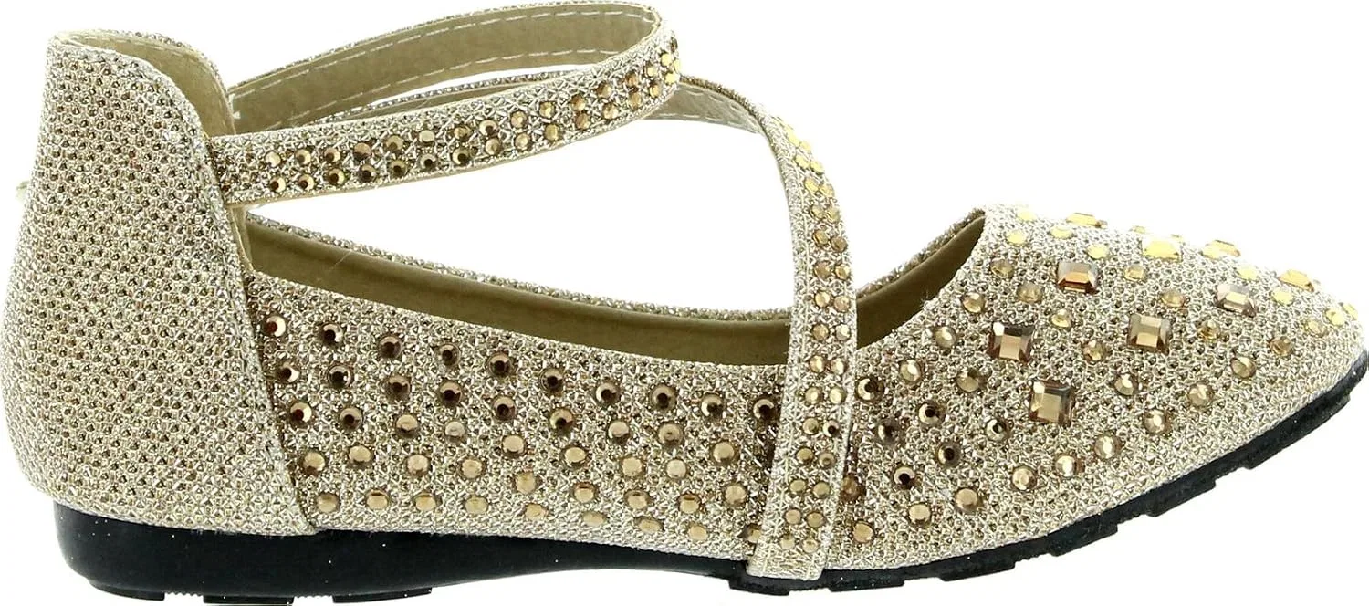 Детские балетки для девочек со стразами Link Kd-01Km Gold, Gold — фото 2