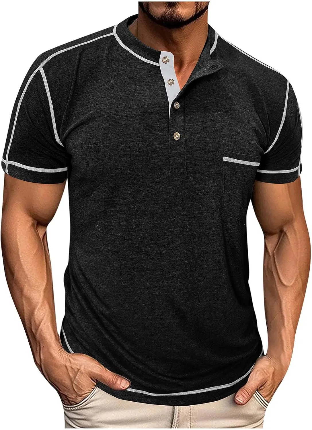 Мужская футболка с длинным рукавом Muscle Henley, Black