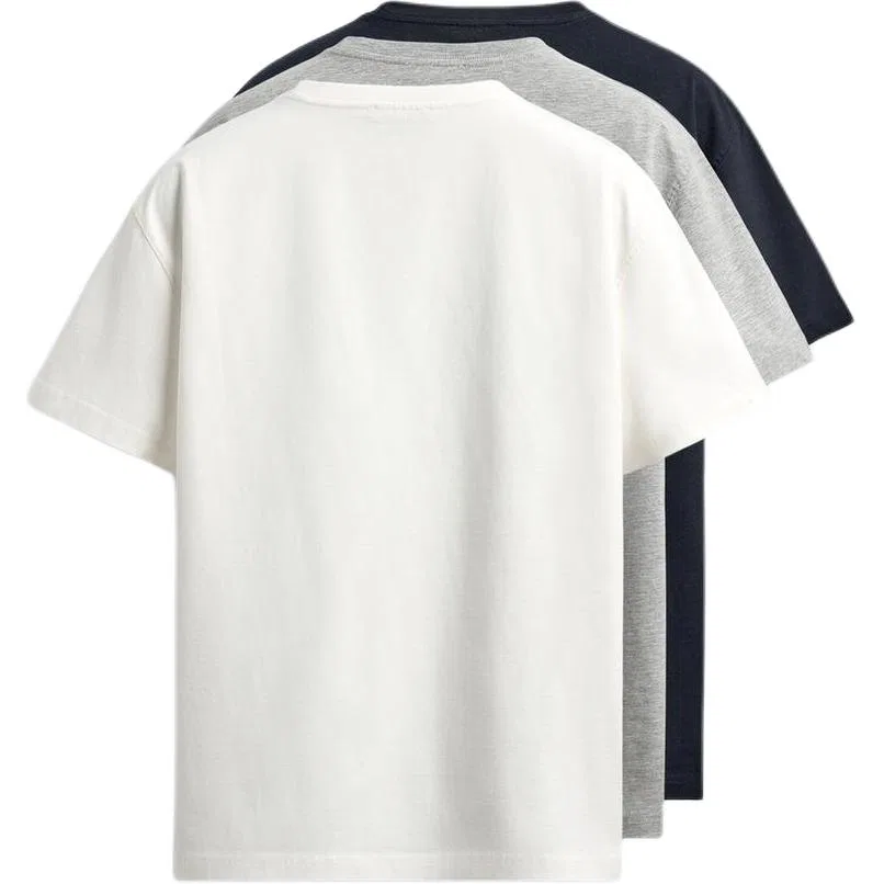 Мужской комплект футболок с круглым вырезом, 3 шт., ZARA, White/Light Gray/Dark Blue — фото 3