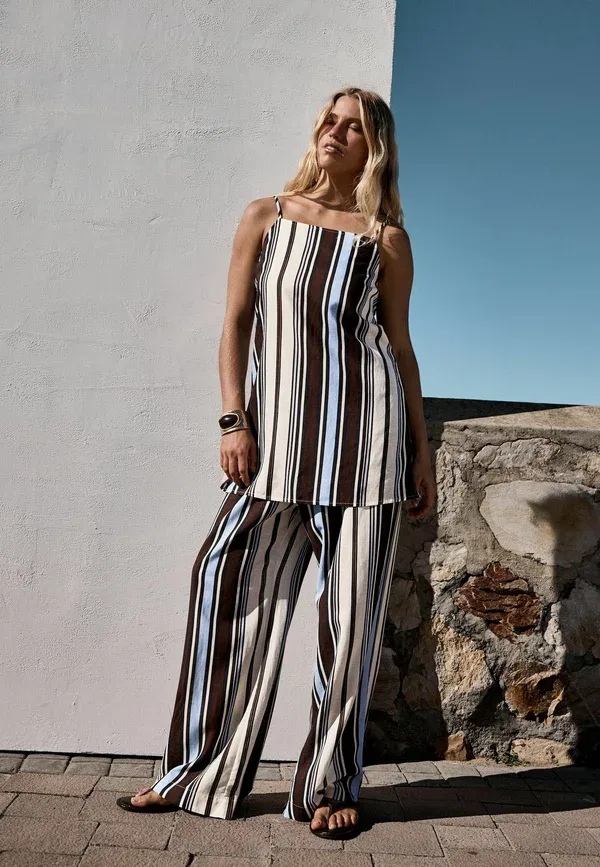 Брюки с полосками Tall fit wide leg trousers Next, chocolate brown blue stripe, синий/коричневый/шоколадный