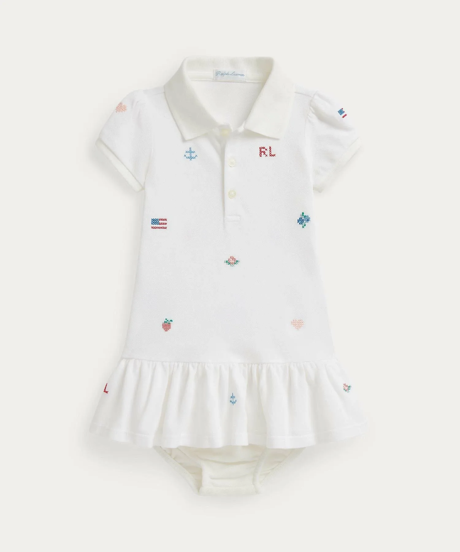 Детское хлопковое платье-поло с вышивкой и трусики-шорты. Polo Ralph Lauren, 100 White