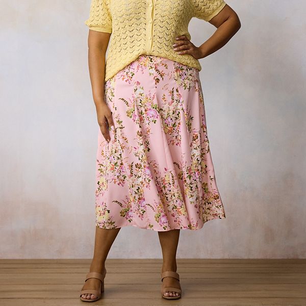 

Юбка миди с кокеткой и воланами Plus size Lc Lauren Conrad, Blush Cleo Blooms