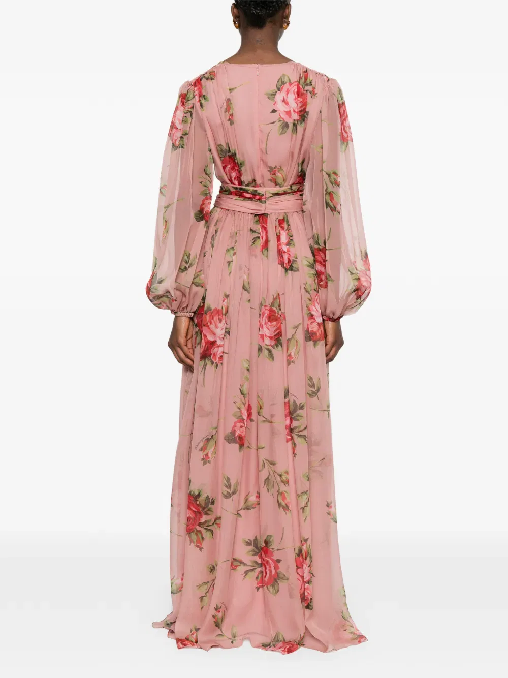 Длинное платье с цветочным принтом и V-образным вырезом Dolce & Gabbana, розовый — фото 4