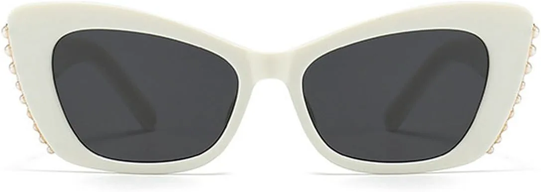 

Модные жемчужные солнцезащитные очки для женщин, винтажные милые солнцезащитные очки для мужчин, панк-солнцезащитные очки с бриллиантами Melrose, 2pcs Grey&white