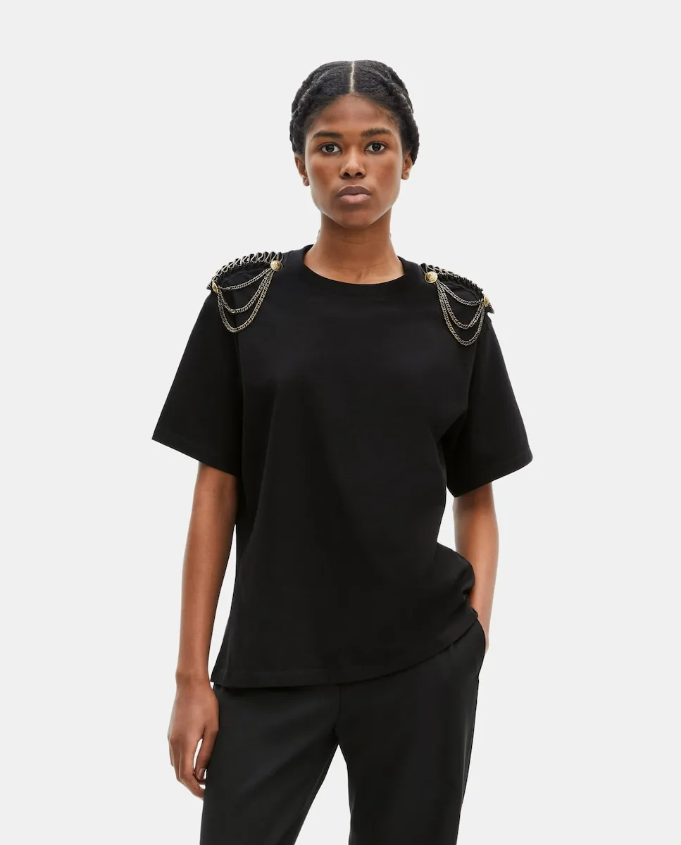 

Женская футболка с коротким рукавом и цепями The Kooples, черный