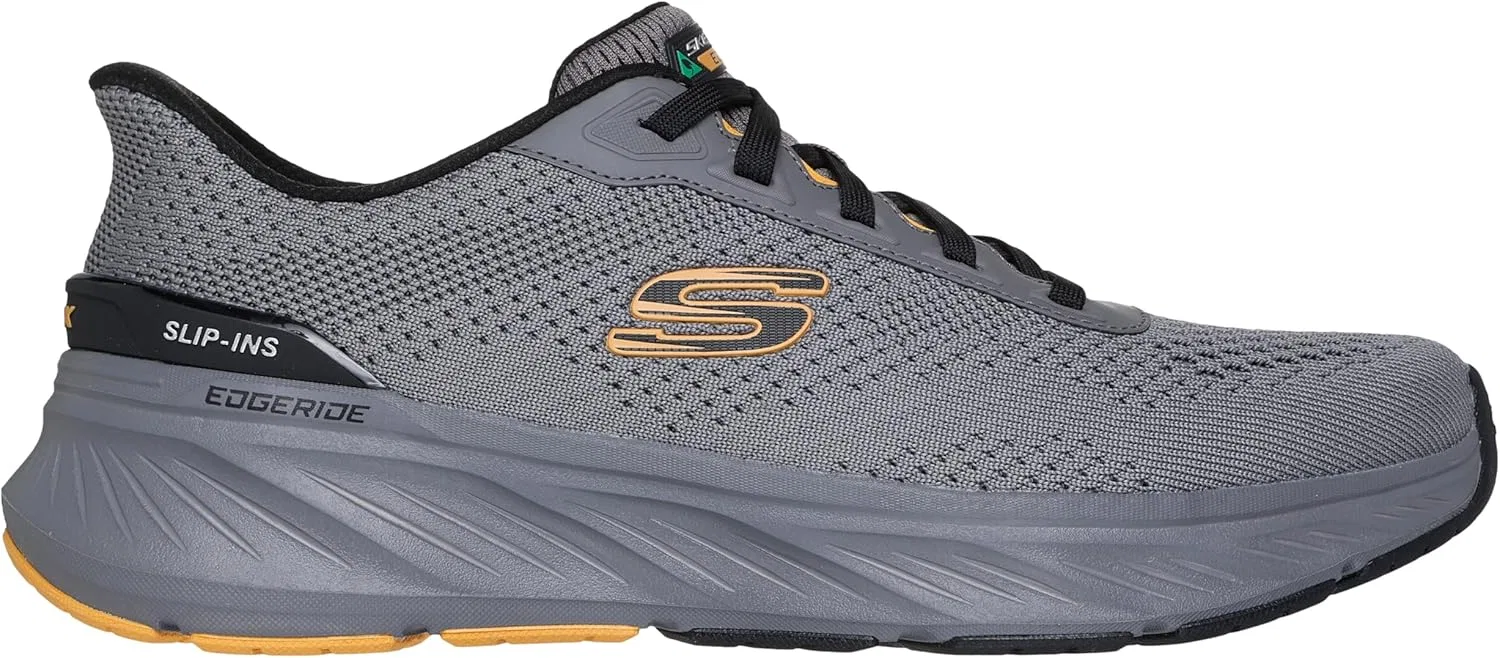 Кроссовки Skechers 232846 EDGERIDE, угольно-желто-серые, мужские, на шнурках, тканевые, без шнурков