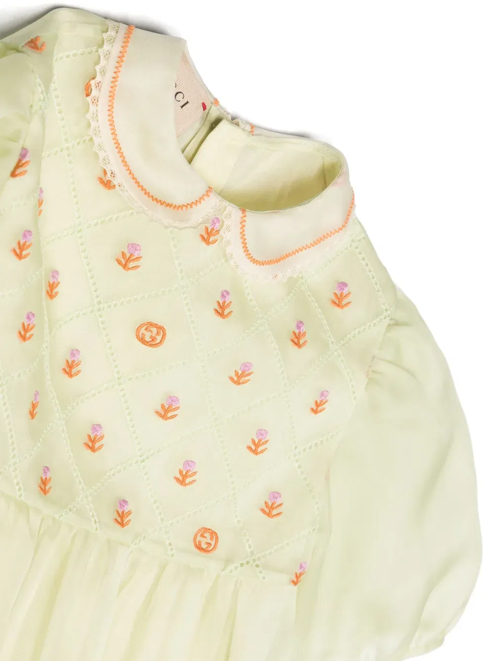 Платье из шелковой органзы с цветочной вышивкой Gucci Kids, зеленый — фото 3