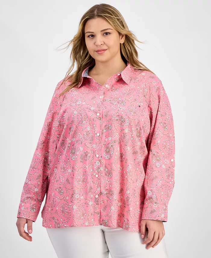 

Плюс сайз рубашка из хлопка с принтом пейсли в стиле утилитар Tommy Hilfiger, мультиколор