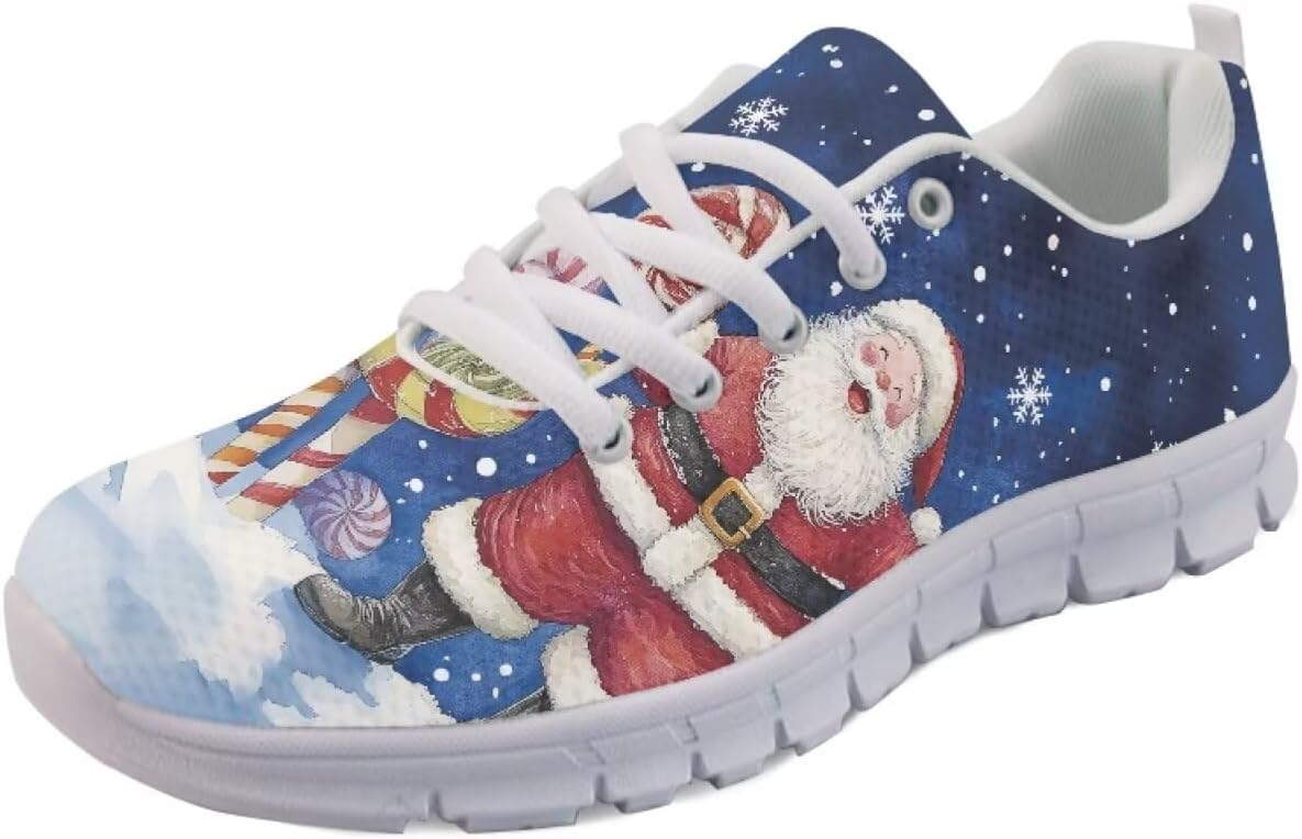 

Кроссовки Forchrinse для женщин и мужчин, дышащие, на шнуровке, для бега, повседневные, с сеткой, противоскользящие, теннисные, Santa Claus Pattern