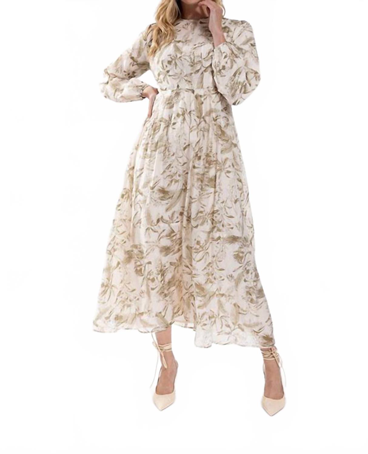 

Static Платье миди с длинными рукавами и принтом в виде листьев, оливкового цвета