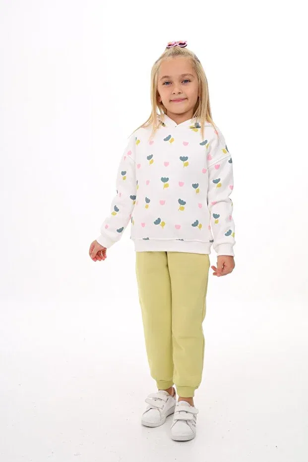Детский комплект для девочек с принтом Hooded Full Tulip Printed Tracksuit Set Toontoy, Green