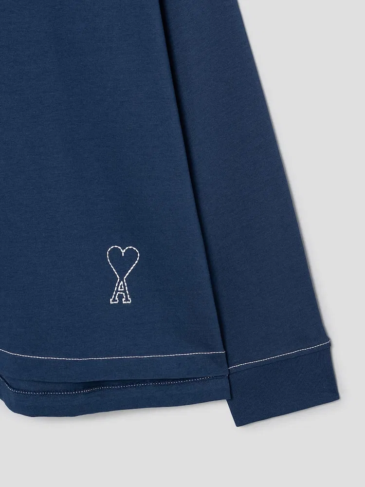 Футболка поло оверсайз с длинным рукавом Ami De Coeur AMI PARIS, Navy — фото 4