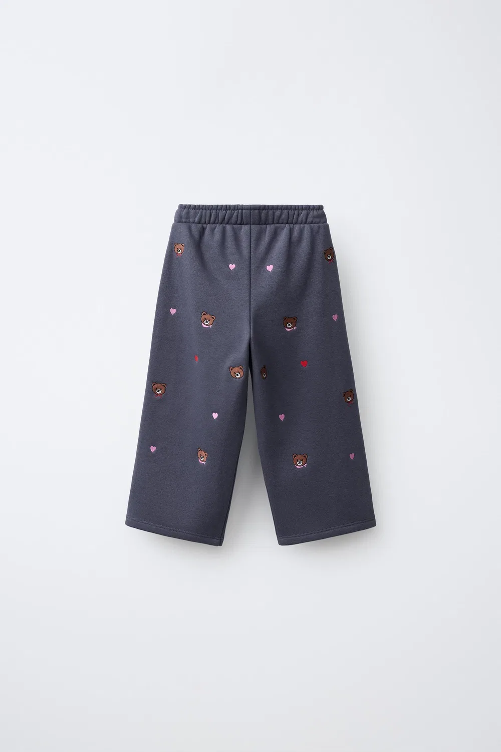 Плюшевые брюки с вышитым изображением медведя, широкие штанины. ZARA, Navy blue — фото 2