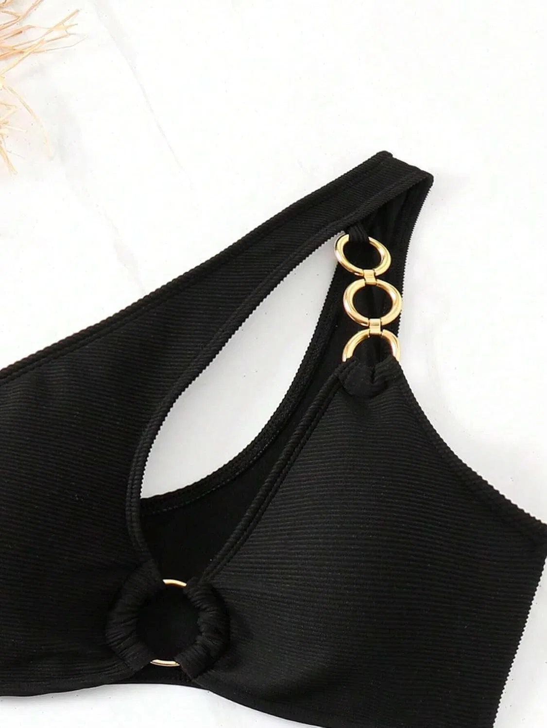 Женский бикини-сет с вырезом и кольцом Asymmetrical Neck, Black — фото 4