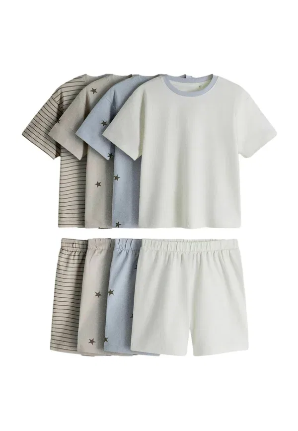 Пижамный комплект из 4 предметов с коротким рукавом The Set, light blue, brown, cream, светло-голубой/коричневый/кремовый