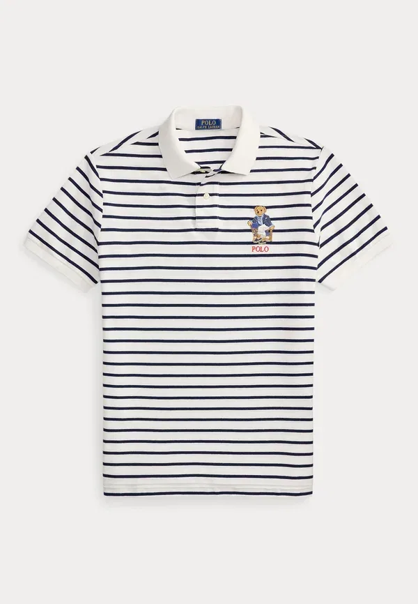 Футболка поло хлопковая Custom slim fit polo bear polo shirt, Polo Ralph Lauren, White, Newport Navy, белый/темно-синий — фото 4