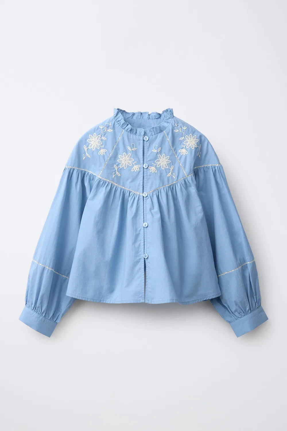Романтическая вышитая рубашка ZARA, Light blue