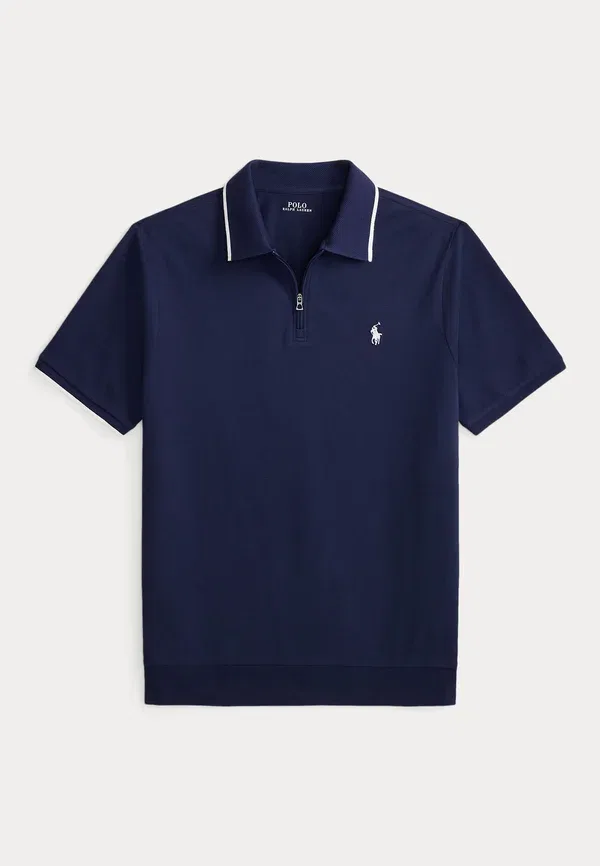 Футболка поло из хлопка с эластаном Classic fit stretch mesh zip polo shirt Polo Ralph Lauren, Newport темно-синий — фото 4