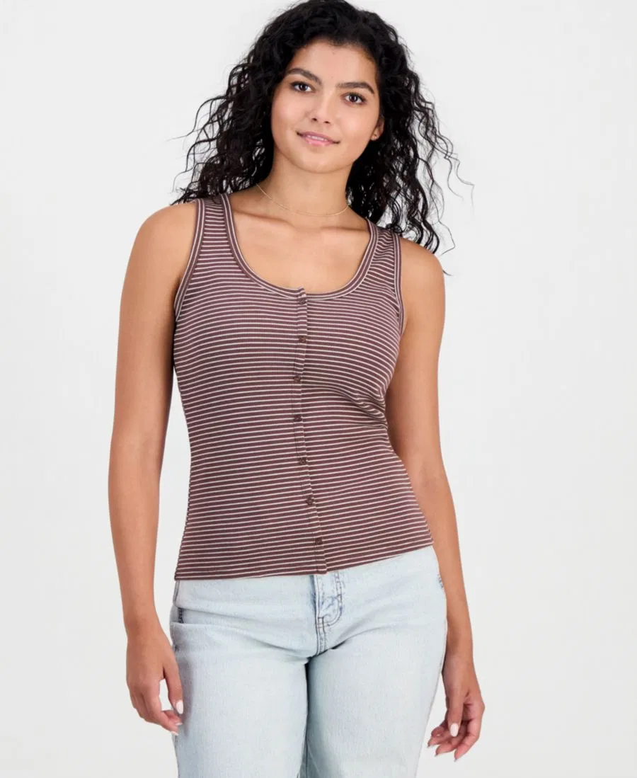 Топ на пуговицах с ребристой текстурой, модель Henley Hippie Rose, Brown/White Stripe