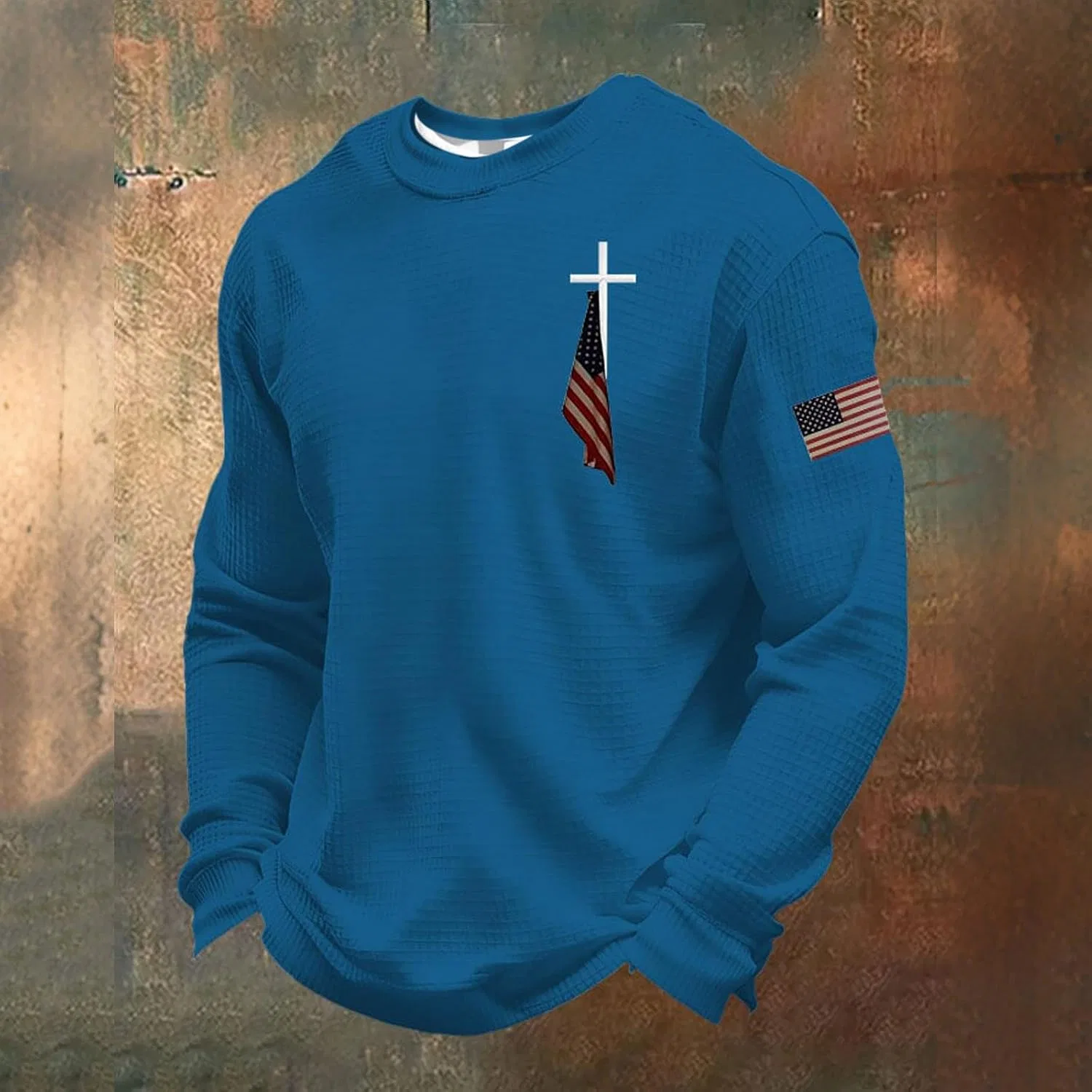 Мужская футболка с длинным рукавом Crewneck Christian Cross, Blue — фото 2