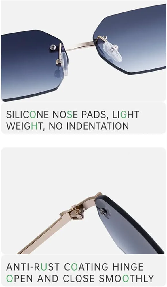 

Маленькие прямоугольные солнцезащитные очки без оправы для мужчин и женщин, винтажные очки без оправы, защита от УФ-излучения UV400 HDUBFY, C2 Gold Double Gray