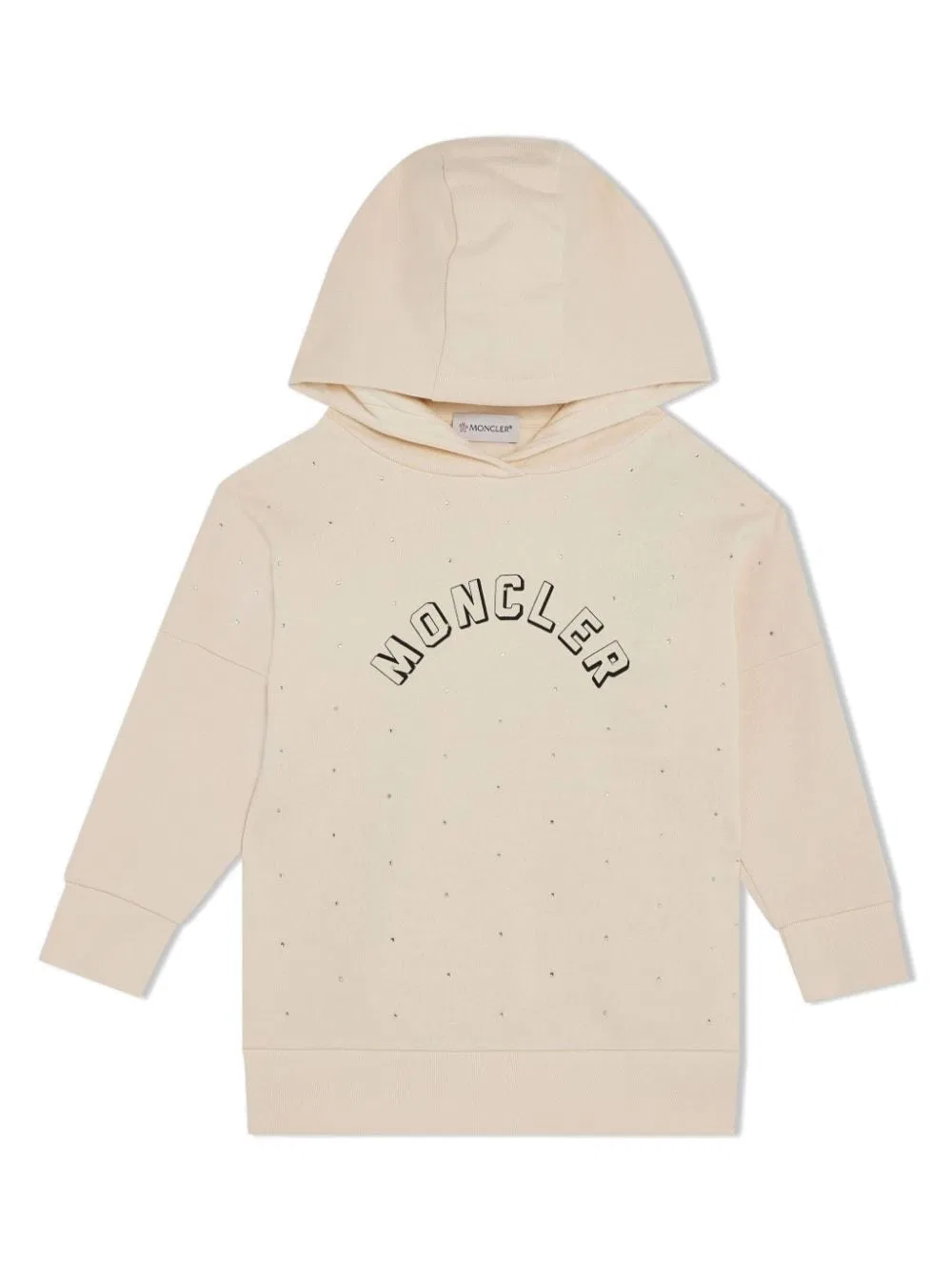 Платье-худи из хлопка с принтом Rhinestone-Embellished Logo-Print Cotton Hoodie Moncler, Cream