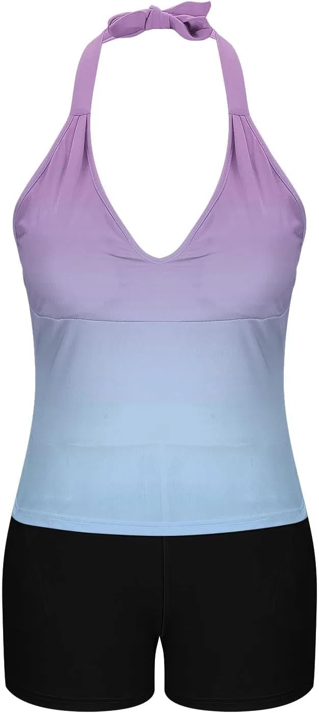 Женский танкини-комплект с шортами, градиентный Light Blue — фото 3