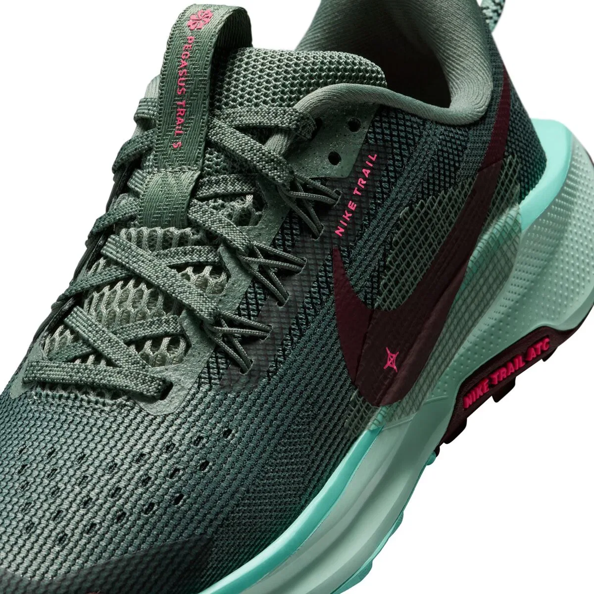 Детские кроссовки для трейла с принтом Pegasus Trail 5 Nike, Clay Green/Mint Foam-Bleached Turq — фото 3